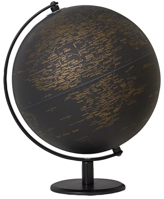 Globus mit 25 cm Durchmesser – PLANET – schwarzer Metallfuß – bewegliche Achse – goldfarben, schwarz – TROIKA Original