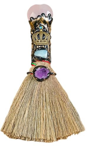 Rurunklee Escobas Ornamentos, Escoba en Forma de Corazón de Amor,Adornos de Escoba en Forma de Corazón | Escoba de Bruja Artesanal en Piedras Preciosas para la Decoración de la