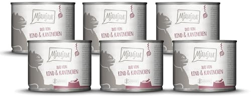 MjAMjAM - Premium Nassfutter für Katzen - DUO von schmackhaftem Rind & Kaninchen an Möhrchen, 6er Pack (6 x 200g), getreidefrei mit extra viel Fleisch