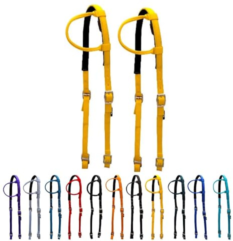 Majestic Ally nylon vadderad glidande enkelörat huvudstall för hästar – set med 2 – flera färger (gul, full)