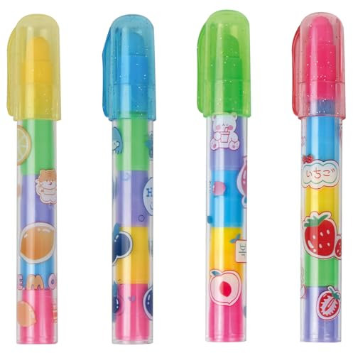 4 Stück einziehbarer Radiergummi in Bleistiftform, 5 Farben, stapelbar, Klick-Radierer, Stiftstil für Schreibwaren, Geschenke, Büro