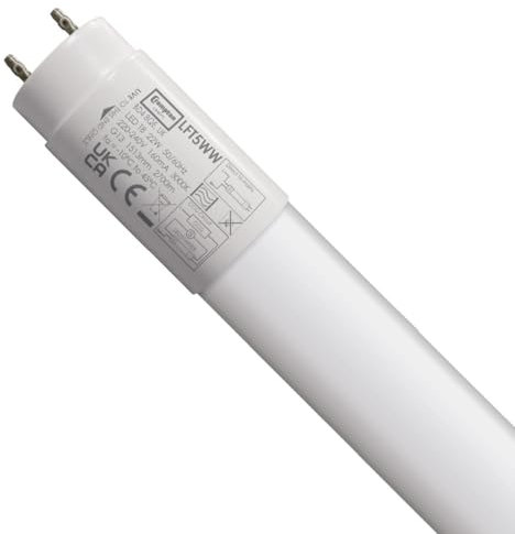 Crompton Lamps 5ft LED T8 Tube, 3000K Warm White, 22W (58W Equivalent), Replacement Fluorescent Tubes for LED Batten Light, Ceiling Strip Lights, Garage Lighting, Includes Fluorescent Starter