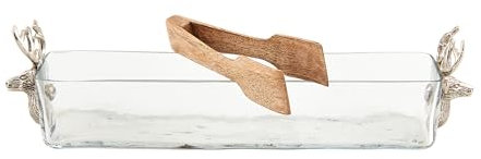 Mud Pie 42300074 Metal Deer Glass Cracker Dish Knallbonbons, Glas, Silber