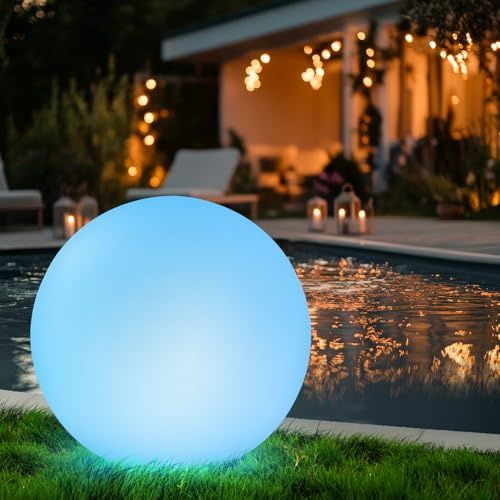 Omdekor Lampara Solar Jardin Bola, 30CM Luces Solares Exterior, 16 RGB Luz Solar LED de Exterior con Control Remoto, Luz de Bola Recargable IP65 Impermeable Caminos Piscina Césped Decorativa