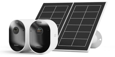 Arlo Pro 5 2K + 2 Panneaux Solaire, Caméra de Surveillance WiFi Extérieure sans Fil,Batterie Rechargeable Longue durée, Vision Nocturne Couleur Avancée, Essai Secure Inclus, 2 Caméras Blanc