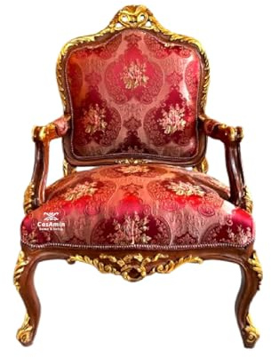 CasAmin Home & Living Roter Weihnachtsstuhl, Antiker Barockstil, Französischer Königlicher Holzstuhl zur Einweihungsparty Limitierte Auflage