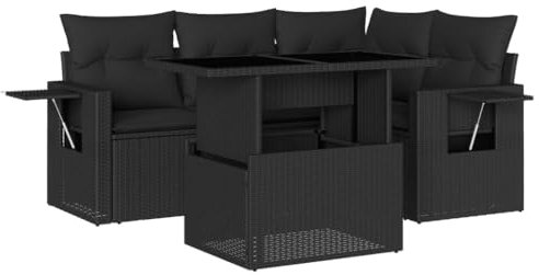 HETFTJN Couch Klein Bierzeltgarnitur Gartensofa Garten Möbel Draußen - 5-TLG. Garten-Sofagarnitur mit Kissen Schwarz Poly Rattan für Hof Balkon Terrasse Restaurant