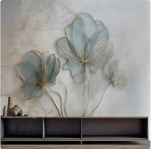 Tzxztt Dark Green Lotus Modern 3D Wallpaper Embossed Silk Neutral Tones Material Ideal for Living Room Bedroom-150cm×105cm