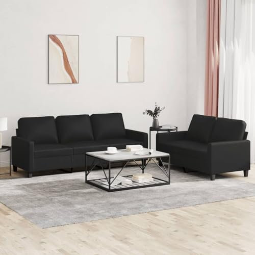 Sufrk 2-TLG. Sofagarnitur mit Kissen Schwarz Kunstleder Schlafsessel Mit Bettfunktion Schlafsessel