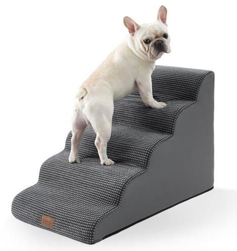 COZY KISS Breite Hundetreppe, kleine Haustiertreppe mit auslaufsicherer Abdeckung (Schwarz und Grau, 83x50x57cm, 5.0)