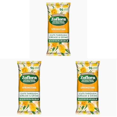 Zoflora Springtime Biodegradable Wipes, Antibacterial Multi-surface Cleaning Wipes, Kills 99,9% of Bacteria & Viruses, Convenient, Quick Cleaning, 3 Pack (96 Sheets)