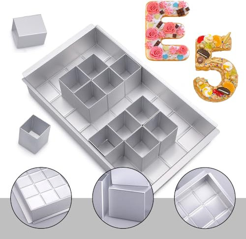 Velicber Moule à gâteau rectangulaire en aluminium 12 blocs carrés réglable anti-adhésif Pour mariage, anniversaire, fête, baptême 31 x 18 x 5 cm