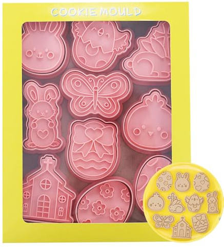 10 Stück Ostern Ausstechformen, Plätzchenausstecher Kunststoff Keksstempel 3D Keksstempel Busicuit Form für Ostern Keks Snacks Käse DIY Backen E