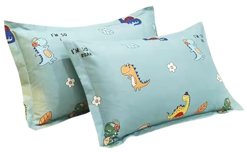 LHLZNB Baby småbarn örngott, 2-pack 100 % bomull kuddfodral, barnsäng kudde par fodral 50 x 75 cm mjuk och andningsbar babykudde för pojke och flicka sängkläder, barn resekudde örngott (grön, tecknad)