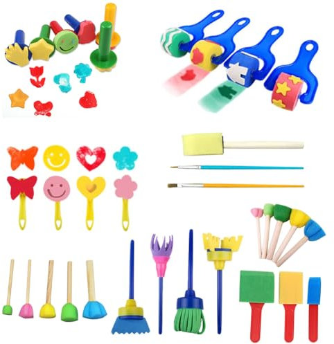 DASIAUTOEM Waschbares Fingerfarben Set, Pinselset Kinder 30 Stück Malwerkzeuge Set, Fingerfarben Kinder Ungiftig Waschbares Fingermalfarben Schwamm Malerei für Kleinkinder Geeignet DIY Kunsthandwerk