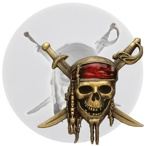 Sijiangmold Moules en silicone pirate tête de mort moule à fondant pour décoration de gâteau d'Halloween chocolat cupcake toppers bonbons argile polymère pâte en caoutchouc