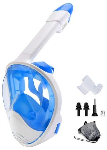 DTYBJN Schnorchelmaske Vollgesichts-Schnorchelmaske mit Abnehmbarer Kamerahalterung, Schnorchel-, Schwimm- und Tauchmaske mit Weitwinkel-Antibeschlag Vollgesichtsmaske(BlueWhite,L/XL)