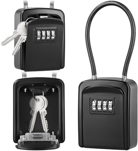 RWSRW Caja de Seguridad para Llaves de 4 Dígitos Caja de Cerradura Impermeable para Exteriores de Pared con Asa para Garaje Oficina Escuela de Aleación de Aluminio