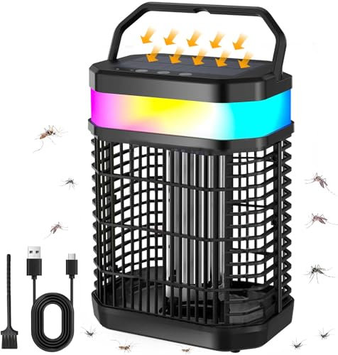 Zanzariera Elettrica Solare,4200V Trappola per Zanzare, 5500 mAh lampada antizanzare con ricarica solare e USB per Casa, Patio, Campeggio