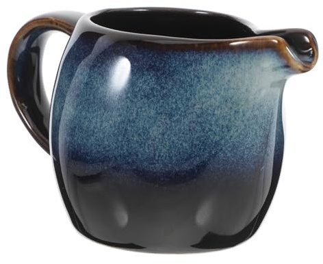 Veemoon Salsiera in Ceramica Europea Con Manico e Beccuccio Per Dosare Latte Salse e Condimenti Pratica Per Cucina e Ristorazione Compatibile Microonde e Lavastoviglie Stile Elegante Blu