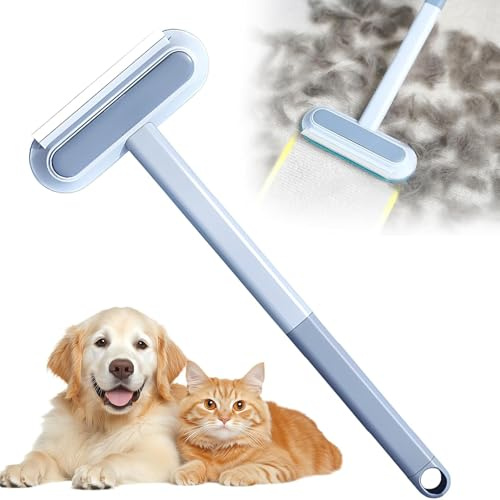 Pet Hair Remover for Dogs & Cats – 4-in-1 Reusable Lint Brush with Long Handle – Dual-Sided Hair Removal Tool for Carpet Sofa Clothes Bed – Washable Multifunctional Pet Grooming Brush