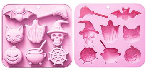 HTTDSLF 2 Stück Halloween Silikonform, Kürbis und Gespenster Silikonformen, Totenkopf Silikonform, Totenkopf Muffinform DIY Backwerkzeuge für Halloween Party Kuchen Deko