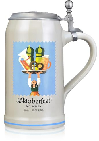 Zum Franziskaner offizieller Oktoberfest Krug 2025 der Stadt München - Sammlerstück - Bierkrug Maßkrug Oktoberfest Krug Geschenk Souvenirs Original - Limitiert (mit Zindeckel)