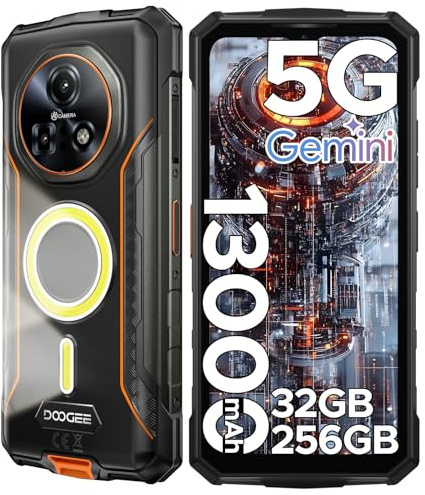 DOOGEE Fire 7 Pro Rugged Smartphone 5G Android 15, 32GB+256GB/2TB Rugged Phone, 13000mAh, 6.6+ 90Hz, Dual SIM Free Mobile Phone, Camping Light/Poc/3 Card Slots/Face ID / BT5.0/NFC/GPS-Orange
