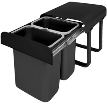 EKOTECH Abfallsammler Aladin - ausziehbarer Mülleimer - 2x8 Liter Inneneimer mit Doppelhenkel - passend ab 40 cm Küchenschrank Breite - robustes schwarzes Design - Boden- oder Seitenwandmontage