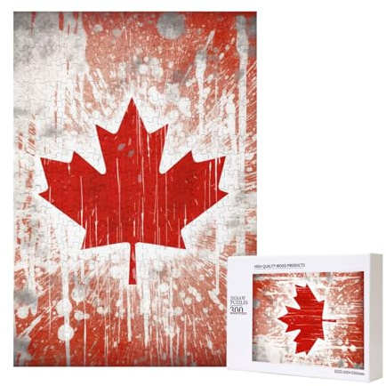 Canada Flag Printed Jigsaw Puzzle with Storage Box, Wooden Puzzle for Adults and Kids, 300 Pieces Family Fun Decorative Game, 28x40 CM