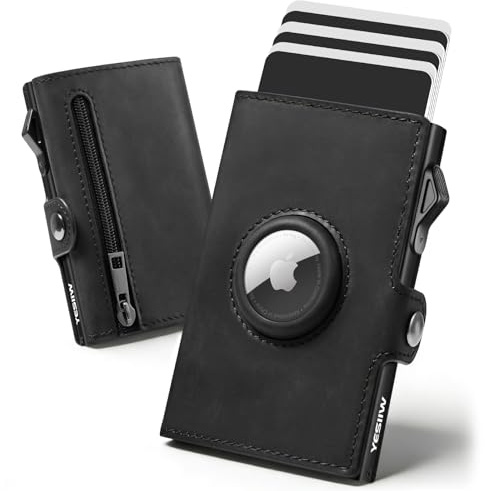 YESIIW Porte Carte Airtag Cuir Véritable – Pop up Portefeuille Homme pour 10 Cartes & 2 Fenêtre ID, Porte Carte Homme AirTag avec Blocage RFID, Idéal Métro Bureau Voyage, Cadeau Hommes (Noir)