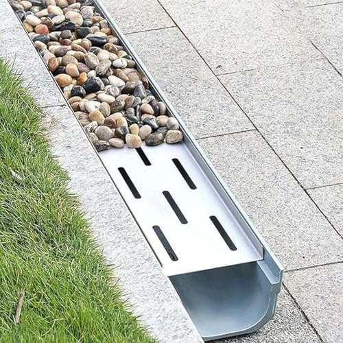 GFLPSQIA piovana scolo canaletta Ampio Canale di Drenaggio in Resina Nascosto, Kit di Drenaggio di Trincee Esterne con Base, Fossato per La Rimozione 'Acqua con Scanalatura(L X W X H 100 X 25 X 20CM)