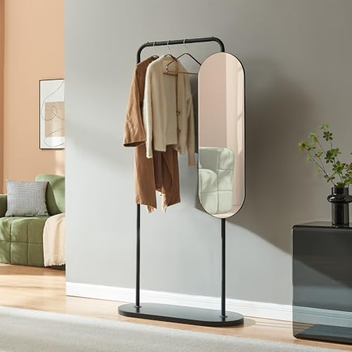 [en.casa] Garderobenständer Vamn Kleiderständer 167 x 80 x 35 cm Flurgarderobe mit Spiegel Standgarderobe für Flur Schlafzimmer Ankleide freistehend Metall Schwarz