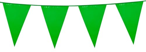 Grön flaggirlang 10 m av plast – stora vimplar 20 x 30 cm – väderbeständig girlang för inomhus och utomhus – slitstark och återanvändbar – festdekoration för födelsedag, bröllop och trädgårdsfest