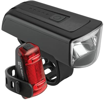 AXA Fahrradlicht Set Dwn 70 Lux – USB Aufladbar – 20 Stunden Leuchtdauer – Batterieanzeige – StVZO Zugelassen