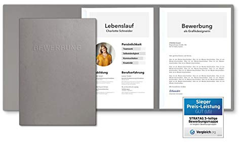 50 Stück SPAR-SET dreiteilige Bewerbungsmappen Grau in feinster Lederstruktur - inklusive 50 Versandumschläge