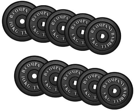 Bad Company Hantelskivor av gjutjärn I Viktskivor 30/31 mm för hantelträning I 60 kg (8 x 5 kg, 2 x 10 kg)