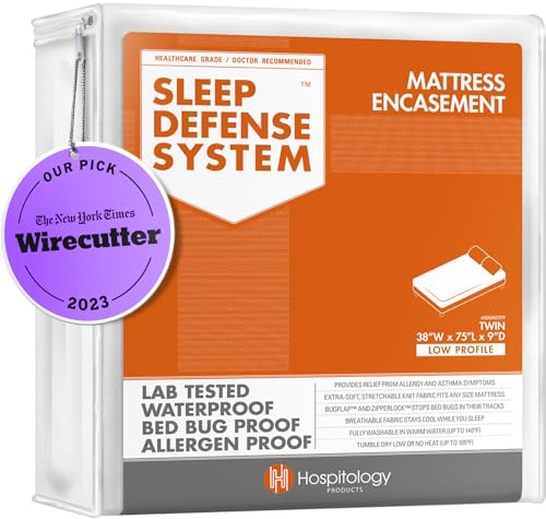 HOSPITOLOGY PRODUCTS Zippered Mattress Encasement - Sleep Defense System - Twin - Waterproof - Stretchable - Low Profile 9 Depth - 38 W x 75 L