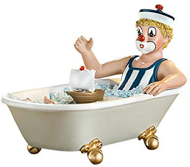 Gildeclown kleine Dekofigur Clown Matrose in Badewanne auf großer Fahrt - Sammlerstück Accessoire Geschenk - Maritime Dekoration handgefertigt - in Geschenkkarto - Höhe 10 cm