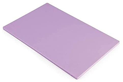 Hygiplas GL295 Commercial LDPE Chopping Board 450x300x12mm, Purple | Non-absorbent surface prevents cross-contamination, offering a hygienic prep area for commercial slicing and cutting.