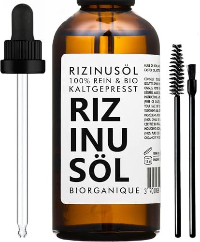 Rizinusöl BIO | 100% rein, natürlich und kaltgepresst | Pflege für Nägel, Wimpern, Haut, Bart| 50 ml | Vegan & Cruelty Free | BIO Castor Oil | Glasflasche + Pipette + 2 Pinsel (50ml - Französisch)