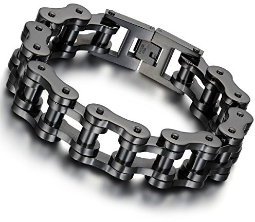 Cupimatch Herren Armband, Schwer Edelstahl Fahrradkette Motorradkette Hochglanz Poliert Rock Link Armreif, Silber Gold Schwarz