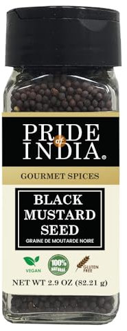 Pride Of India - Organic Black Mustard Seed Whole -2.9 oz(82.2 gm) Dual Sifter Jar Certified Pure Indian Vegan Spice, Best for Pickling, Chutney