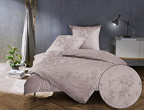 Bettwaesche-mit-Stil Mako Satin Jacquard Damast Bettwäsche Zoé Rose - Puder rosé - 135x200 + 80x80 cm