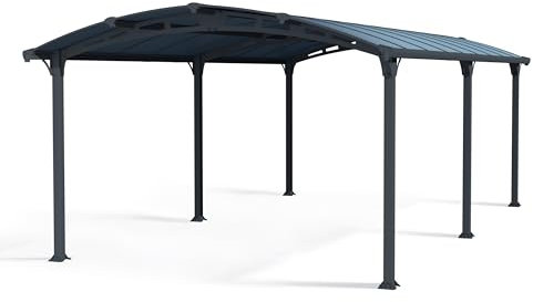 Palram Arcadia 6400 Carport Aluminium & Verzinkter Stahl 6,5x3,5 m, Überdachung, Autogarage, Autounterstand, Einfache Montage, Carport Bausatz, 10 Jahre Garantie, Anthrazit Inkl. Regenrinne