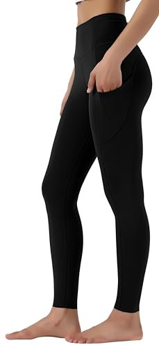Leovqn Damen Sport Leggings Hohe Taille Blickdicht Yoga Hosen mit Taschen für Sports Laufen Joggen Training Freizeitkleidung Schwarz S