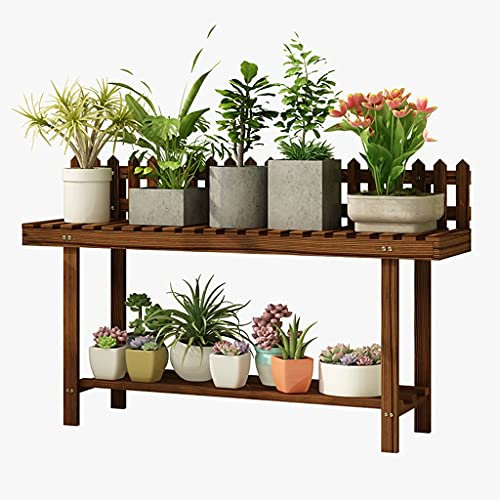 Mehrschichtiger Holzblumenständer Balkonblumentopfständer Doppelschichtiger Holzgrünpflanzenständer Sukkulentenständer (Color : Brown, Size : 82x25x58cm)