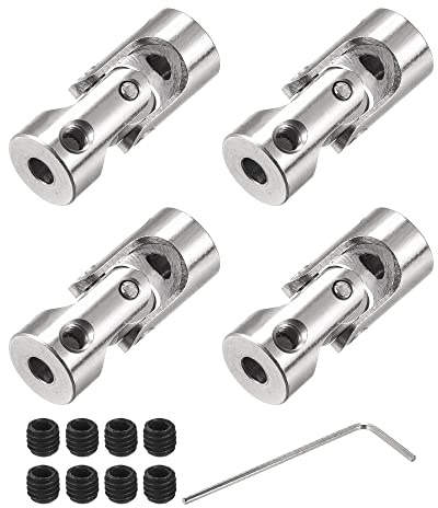 sourcing map 4 Stück Drehbare Kreuzgelenk Wellenkupplung 3.17mm bis 4mm Innendurchm. L23 x D9 mit Schrauben und Schraubenschlüssel für RC Modell