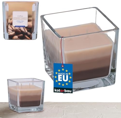 KOTARBAU® 2-Docht Duftkerze im Glas Kaffe Zweidochtkerze dreifarbig Geschenkidee Aromatherapie Dekorations-Kerzen Brenndauer bis zu 32 Stunden