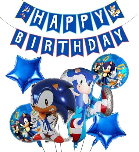 sonic geburtstagsdekorationen sonic banner Happy Birthday Banner 6 Folienballons für Kinderparty